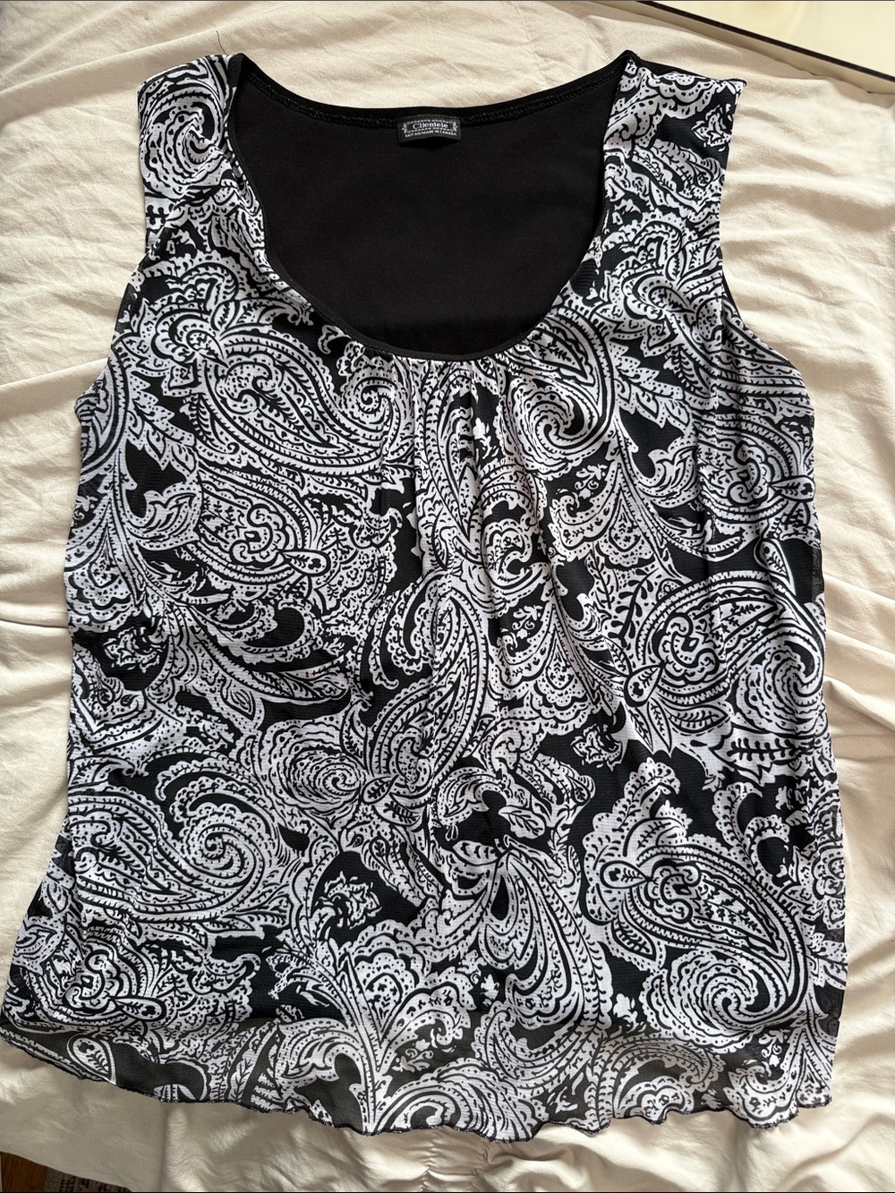Sleeveless Black & White Paisley Tank Top (L)
